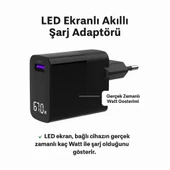 GaN Teknolojili 67W USBA Hızlı Şarj Başlığı  Güvenli ve Dayanıklı Led Göstergeli Adaptör - 1