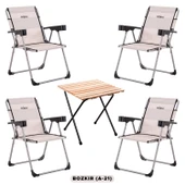 4 Adet Katlanır Kamp Sandalyesi ve Masa Seti - Rock - Bozkır - Bardaklıklı - 140 KG thumbnail 1