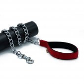 Doggie Dokuma Zincirli Köpek Gezdirme Kayışı M 4x110cm Kırmızı thumbnail 1