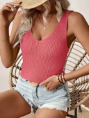 Kadın Kolsuz V Yaka Kalın Askılı Triko Bluz - 8