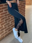 Kadın Dantel Eklemeli Ispanyol Paça Scuba Tayt Pantalon - 1