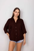 Cepli salaş gömlek koyu kahve t1010 - 1