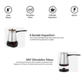 Crown CRW-7104 600W 6 Fincan Elektrikli Türk Kahve Makinesi Paslanmaz Çelik Inox Cezve AC220V - 2