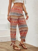 Kadın Yüksek Belli Yanlardan Yırtmaç Detaylı Desenli Bürümcük Pantolon thumbnail 2