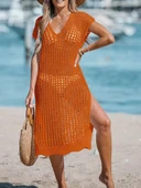 Kadın Sıfır Kol V Yaka Yanı Derin Yırtmaçlı Midi Boy Triko Elbise - 1