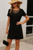 Kadın Kısa Kollu Dantel Yakalı Kısa Viskon Elbise - 1