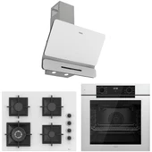 Ferre White FryArt 3 Lü Ankastre Set ( QEP63CB - SC406-WFA - D081-SA ) A++ Sessiz Davlumbaz - 65 cm Wok Bek Ocak thumbnail 1