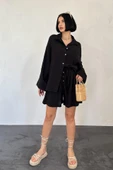 Siyah Gömlek Ve Müslin Şort Takım - 1