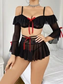 Kadın Siyah Etek Bustiyer Sexy Gecelik Takım 2157 thumbnail 1