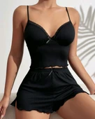 kadın siyah şortlu gecelik takım 2141 - 5