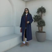 Kışlık Astarlı Sırtı Detaylı Kadın Kaşmir Kaban thumbnail 2