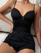kadın siyah şortlu gecelik takım 5016 thumbnail 1