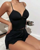 kadın siyah şortlu gecelik takım 5016 thumbnail 3