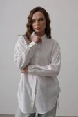 Yan Büzmeli Tunik Gömlek - Beyaz thumbnail 7