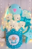 Hoşgeldin Bebek Temalı, Uyku Arkadaşı Tavşan ile  LED Işıklı Yumoş Peluş Ayıcık Buketi, Yenidoğan-Babyshower ÖZEL thumbnail 2