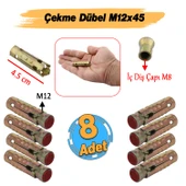 Tapalı Çekme Çelik Dübel M12x45 mm Genleşmeli İç Diş M8 Montaj Bağlantı Aparat 8 Adet thumbnail 2