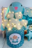 Hoşgeldin Bebek Temalı, Uyku Arkadaşı Tavşan ile  LED Işıklı Yumoş Peluş Ayıcık Buketi, Yenidoğan-Babyshower ÖZEL thumbnail 3