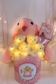 Hoşgeldin Bebek Temalı, Uyku Arkadaşı Tavşan ile  LED Işıklı Yumoş Peluş Ayıcık Buketi, Yenidoğan-Babyshower ÖZEL thumbnail 8