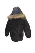 Kız Çocuk Önü Fermuarlı ve Çıt Çıtlı Ponpon Detaylı Çıkarılabilir Tüylü Kapüşonlu Peluş Astarlı Mont 3018 - 3