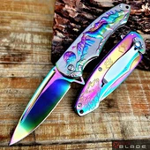 AlsepeteAvm Gökkuşağı Kurt Desenli Auto Kamp Çakısı - 1