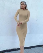 Kadın Yarım Balıkçı Yaka Süet Kumaş Fırsat ürün Midi Boy Elbise - 1