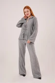 Ön Bağlama Detaylı Pantolon Ve Gömlek Antrasit İkili Takım - 1