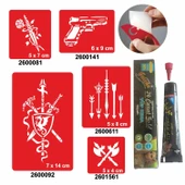 Savaş Aletleri Desenleri Hint Kınası ile Geçici Dövme Yapma Seti - 1