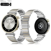 Huawei Watch GT4 41mm İle Uyumlu Renk Detaylı 18mm Paslanmaz Çelik Metal Kordon Kayış  Gold - 1