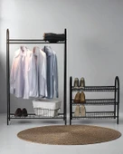 DEKORATİF 2’Lİ SET SİYAH METAL 2 RAFLI ELBİSE ASKILIĞI VE 3 RAFLI AYAKKABILIK 2 ÜRÜN BİR ARADA - 6