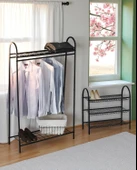 DEKORATİF 2’Lİ SET SİYAH METAL 2 RAFLI ELBİSE ASKILIĞI VE 3 RAFLI AYAKKABILIK 2 ÜRÜN BİR ARADA - 4