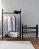 DEKORATİF 2’Lİ SET SİYAH METAL 2 RAFLI ELBİSE ASKILIĞI VE 3 RAFLI AYAKKABILIK 2 ÜRÜN BİR ARADA - 8