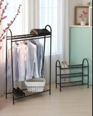 DEKORATİF 2’Lİ SET SİYAH METAL 2 RAFLI ELBİSE ASKILIĞI VE 3 RAFLI AYAKKABILIK 2 ÜRÜN BİR ARADA - 7