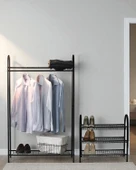 DEKORATİF 2’Lİ SET SİYAH METAL 2 RAFLI ELBİSE ASKILIĞI VE 3 RAFLI AYAKKABILIK 2 ÜRÜN BİR ARADA - 3