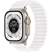 Apple Watch Uyumlu 44 45 46mm Utra 49mm Fabric Spor Yumuşak Kumaş Kordon Seri 2 3 4 5 6 Se 7 8 9 10  Beyaz thumbnail 1