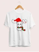 Ren Geyiği Baskılı Noel İçin T-shirt - Beyaz - 2