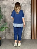 Kadın Modal Kumaş çizgili Gömlek Yaka Ikili Takım thumbnail 3