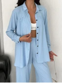 Yakalı Düğmeli Uzun Kollu Gömlek Pantolon Ikili Takım - Bebek Mavisi - 2