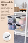İronika 3'lü Saklama Kabı Yatay Dikdörtgen Kilitli Kapaklı Çok Amaçlı Oyuncak Saklama Kutusu 15-20-30 Litre - 4