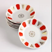 Porland 6 Kişilik Porselen Kahveci Çay Tabağı - Kırmızı Gold thumbnail 1