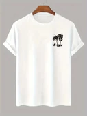 Baskılı Oversize Bisiklet Yaka T-shirt - Beyaz - 1