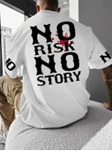 Baskılı Oversize Bisiklet Yaka T-shirt - Beyaz - 1