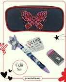 Kuromi Siyah Versatil Kalem, Silgi ve Kelebek Kabartmalı Kalem Çantası Seti  (Üçlü Set) thumbnail 1