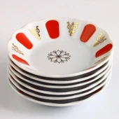 Porland 6 Kişilik Porselen Kahveci Çay Tabağı - Kırmızı Gold thumbnail 2