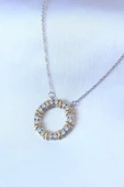 316L Çelik Gümüş Renk Zirkon Taşlı Gold Detay Xoxo Kadın Kolye - 1