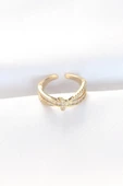 Kıvrım Model Gold Renk Zirkon Taşlı Ayarlanabilir Yüzük thumbnail 1