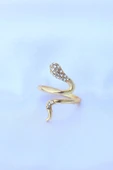Pirinç Gold Renk Ayarlanabilir Zirkon Taşlı Yılan Yüzük - 2