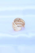 Pirinç Gold Renk Ayarlanabilir Tırtıklı Bombe Yüzük - 3