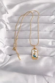 316L Çelik Gold Renk Beyaz Mineli Kız Figür Tarot Kolye - 2