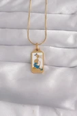 316L Çelik Gold Renk Beyaz Mineli Kız Figür Tarot Kolye - 1