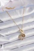 316L Çelik Gold Renk Zirkon Taşlı Ay Yıldız  Model Charm Model Kadın Kolye thumbnail 2